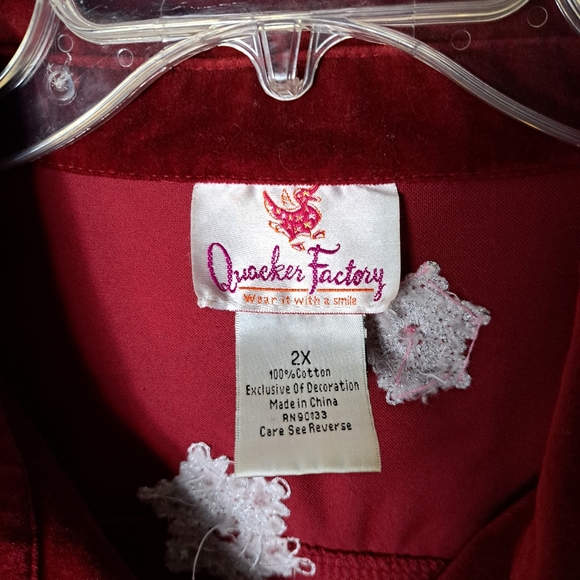 Quacker Factory - Red Velvet Snowman Jacket - Size 2X - Winter Snow Flakes - Picture 13 of 14